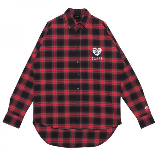 HEART ROSE FLANNEL CHECK SHIRT RED