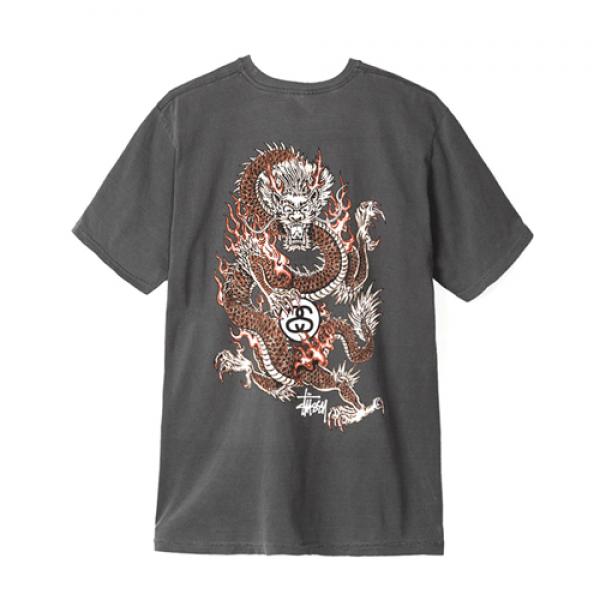 FIRE DRAGON PIG. DYED TEE-BLK