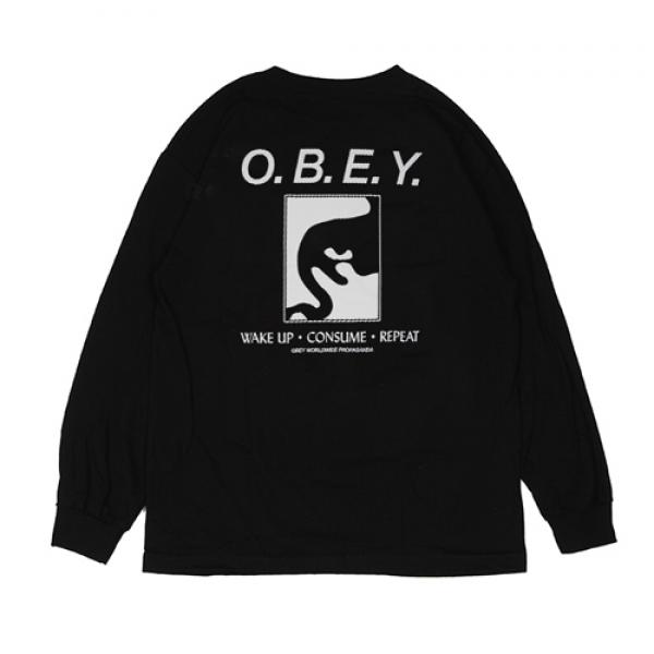 (164901487)WAKE UP CONSUME REPEAT L/S TEE-BLK