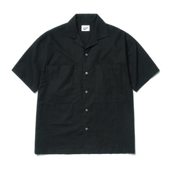2pocket Linen Half Shirts Black