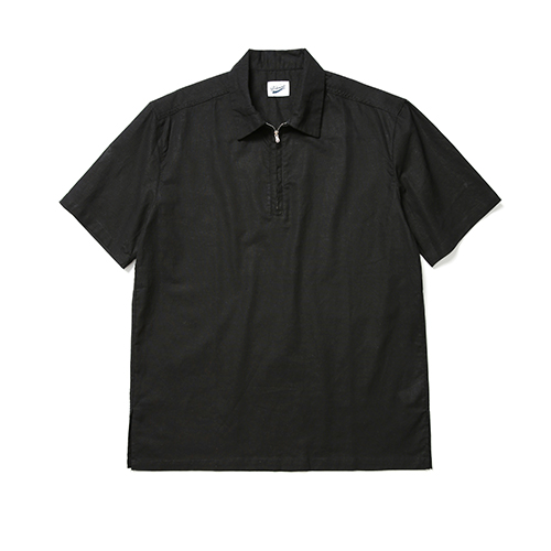 Linen Zip 1/2 Shirt Black