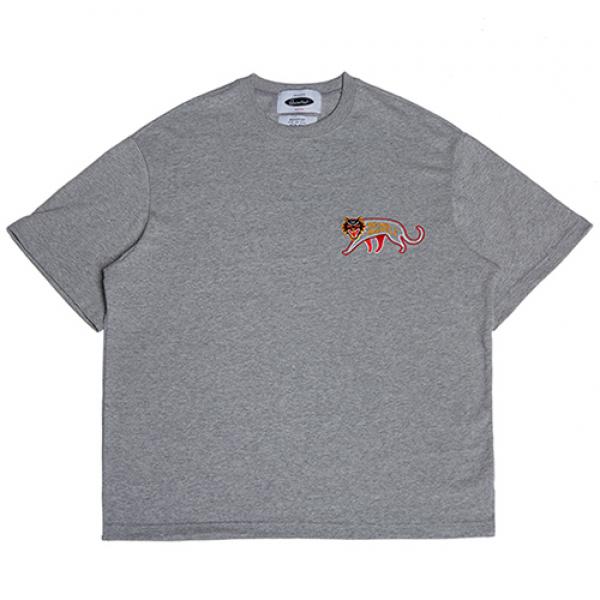 EMBROI 1/2 NORMAL-NECK T-SHIRTS -GRAY