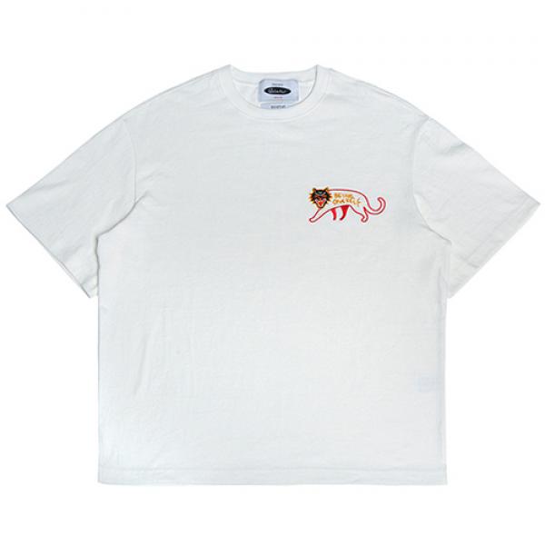 EMBROI 1/2 NORMAL-NECK T-SHIRTS -WHITE