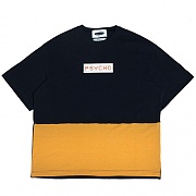 COLOR-BLOCK 1/2 NORMAL-NECK T-SHIRTS -NAVY