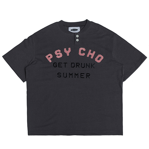 PSYCHO 1/2 HENLEY-NECK T-SHIRTS -CHARCOAL