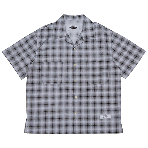 SOLID CHECK OPEN-COLLAR SHIRTS-BLACK