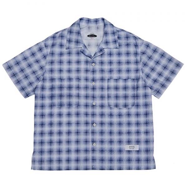 SOLID CHECK OPEN-COLLAR SHIRTS-BLUE