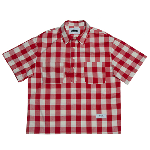 CHECKER BOARD PULL-OVER SHIRTS-RED