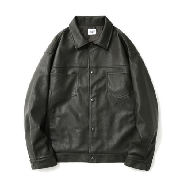 Leather 2nd Trucker Jacket Khaki