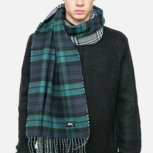 DOUBLE FACED WOOL SCARF-BLK