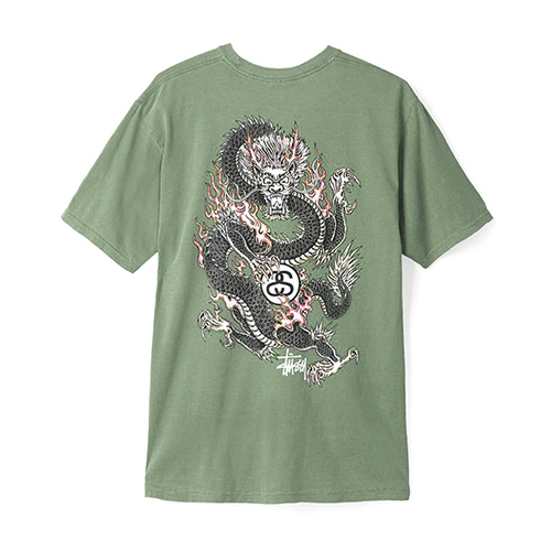FIRE DRAGON PIG. DYED TEE-OLIVE