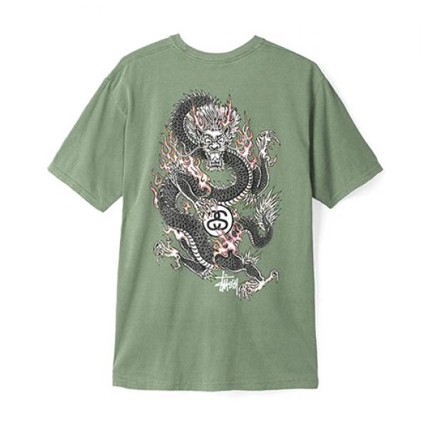 FIRE DRAGON PIG. DYED TEE-OLIVE