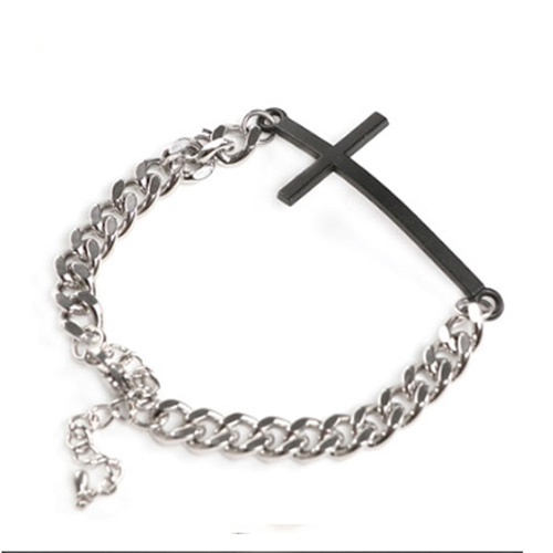 [Surgical Steel] Black Cross Bracelet