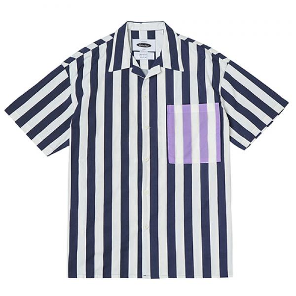 Vertical Stripe Open-collar Shirts (navy)