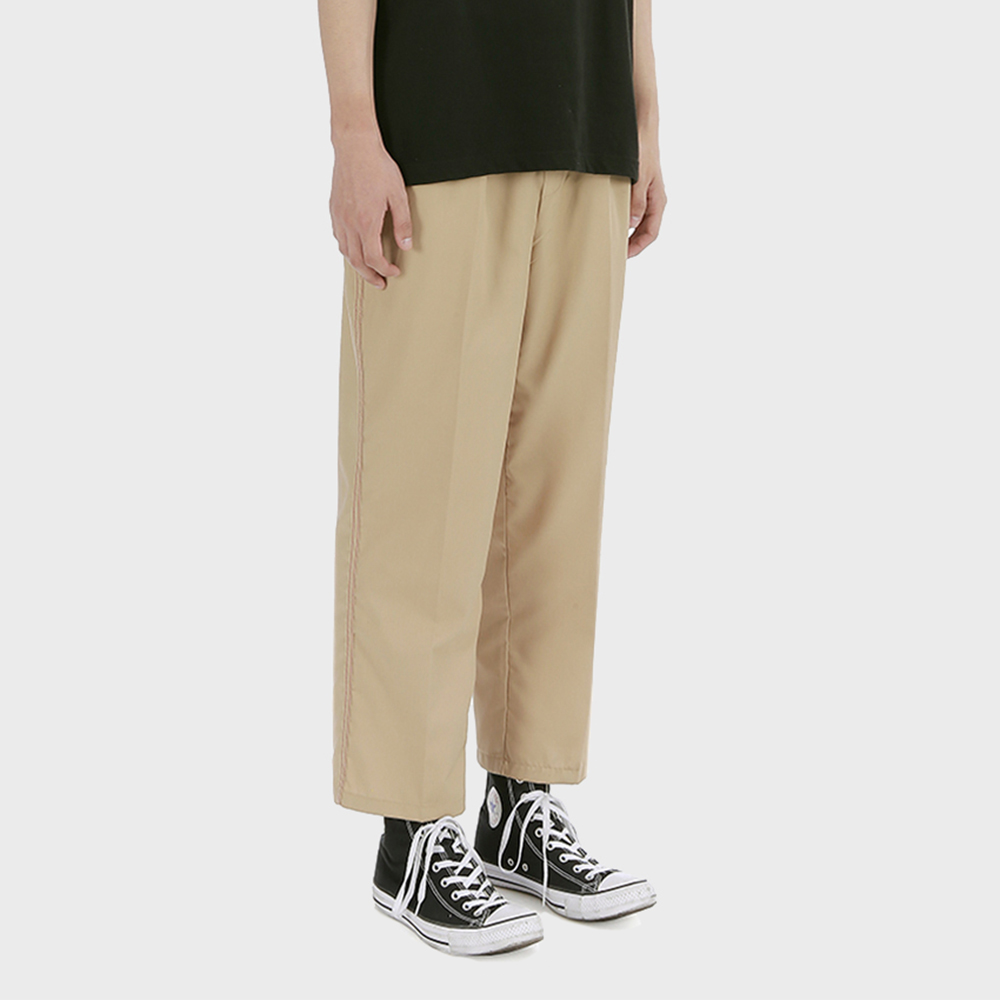 Wide-leg Stitched Band Trousers [Beige]