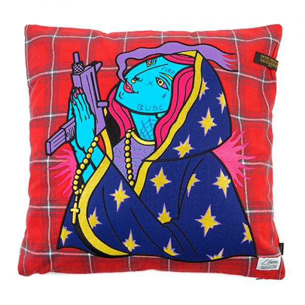 STIGMA GUADALUPE CHECK THROW PILLOW RED