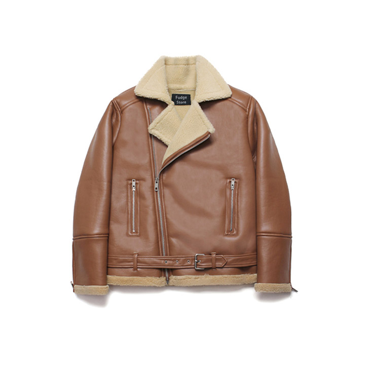Over Size Rider Mouton Jacket_Rich Brown