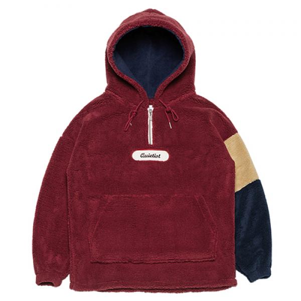 Color-block Fleece Pull-over Parka _red