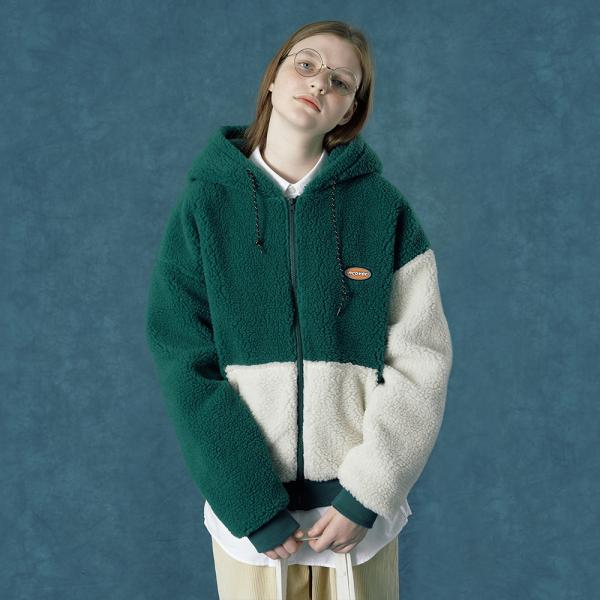 Rubber fleece hoodie zipup-green
