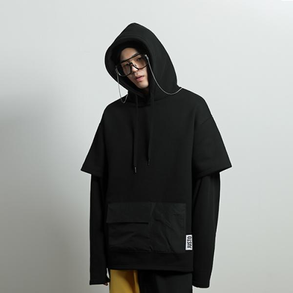 layered pocket hoodie[black]