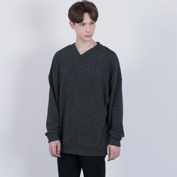 CHARCOAL Oversized V Neck Knit Sweatshirts