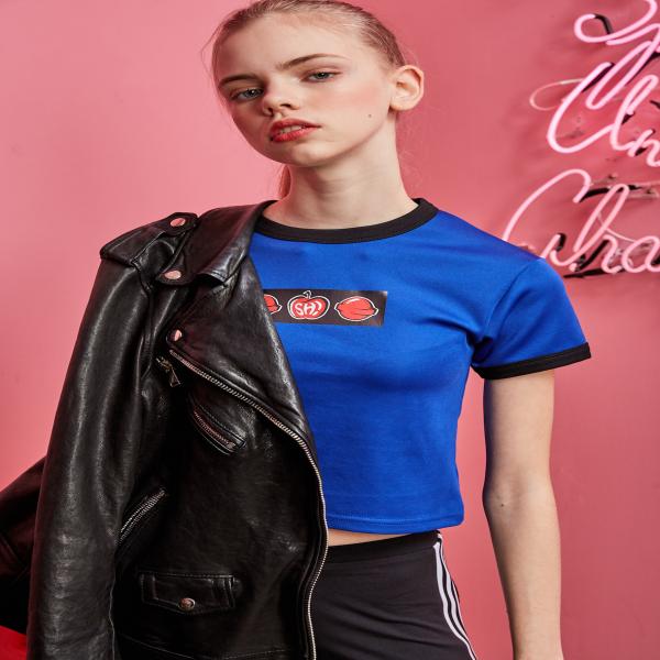 APPLE&CANDY GRAPHIC CROP(BLUE)