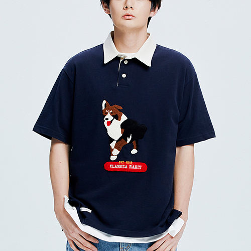Border Collie Rugby Collar-Tee_navy