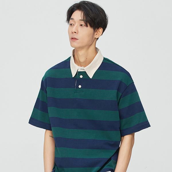 Opening Hour Stripe Rugby Collar-Tee_green