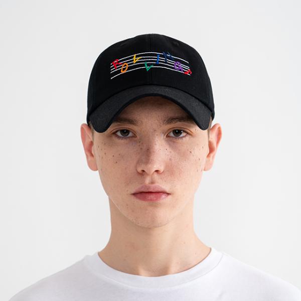 "RAINBOW MUSIC NOTE" Embroidered Ball Cap Black