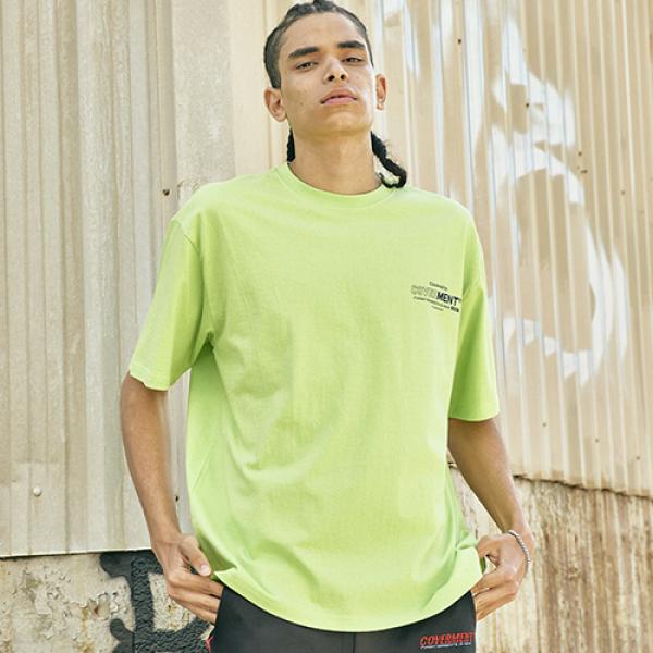 [COVERMENT]Basic Logo Graphic Print Over-Fit T-Shirts_Neon Green
