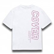 [COVERMENT]Side Vertical Big Logo Print Over-Fit T-Shirts_White(Pink)