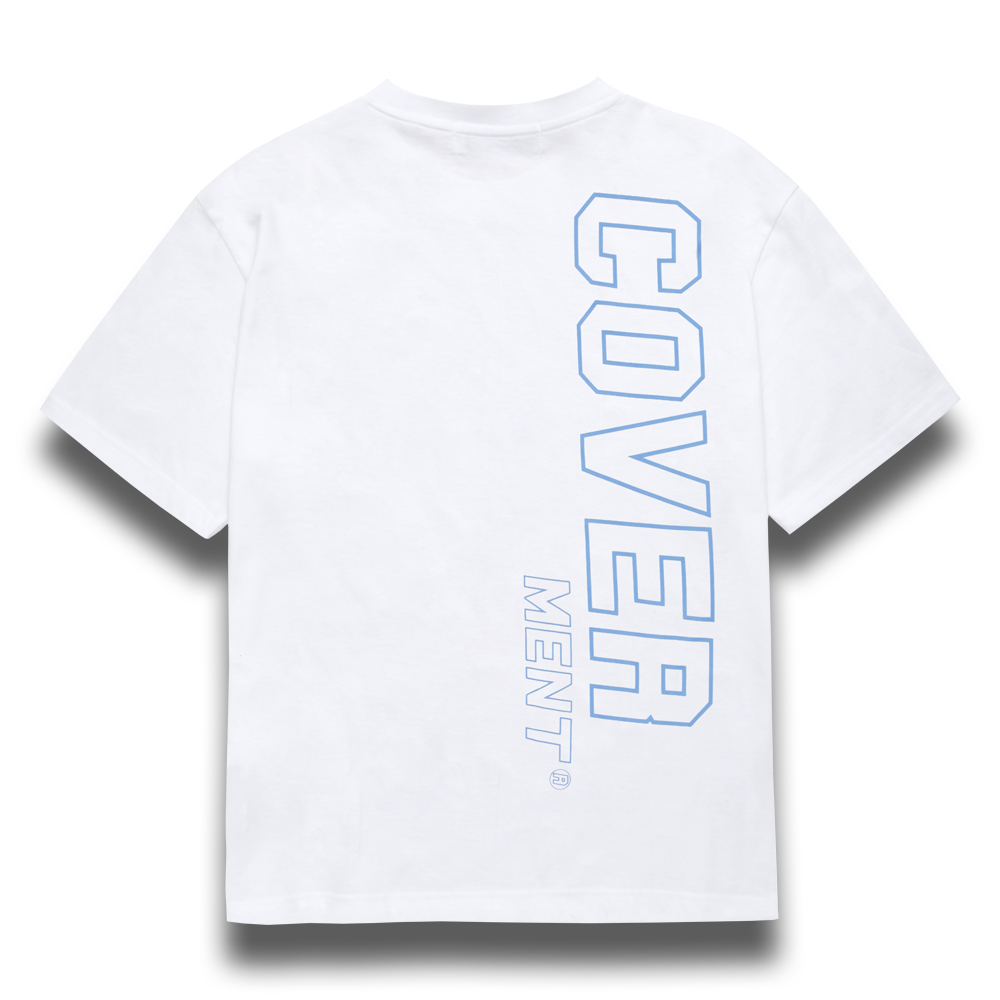 [COVERMENT]Side Vertical Big Logo Print Over-Fit T-Shirts_White(Blue)