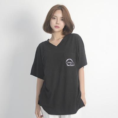 (UNISEX) Linen Wave V-neck Short Sleeve T-Shirt (BLACK)