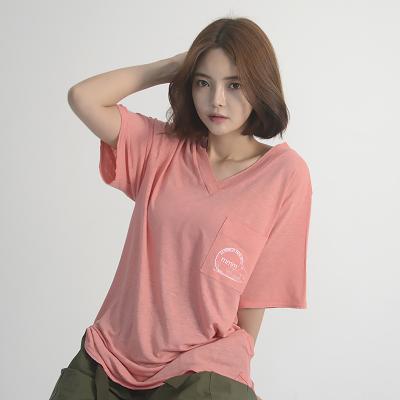 (UNISEX) Linen Wave V-neck Short Sleeve T-Shirt (PINK)