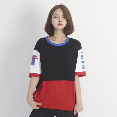 (UNISEX) Color Block Short Sleeve T-Shirt (BLACK)