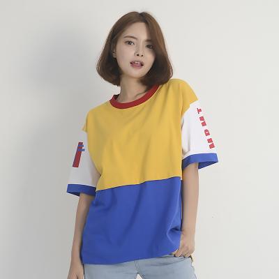 (UNISEX) Color Block Short Sleeve T-Shirt (YELLOW)