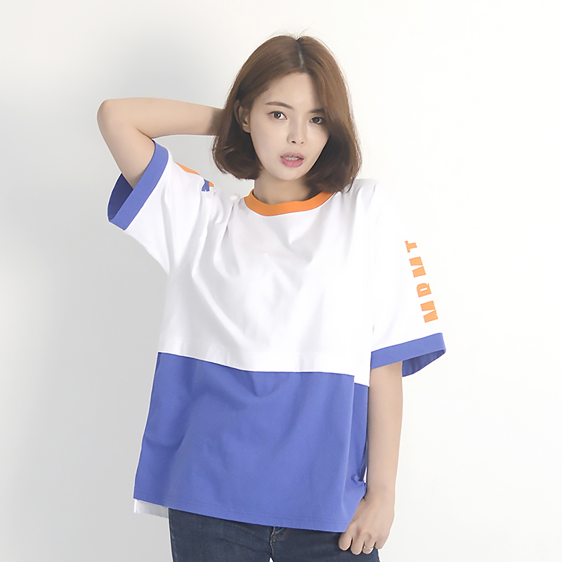 (UNISEX) Color Block Short Sleeve T-Shirt (WHITE)