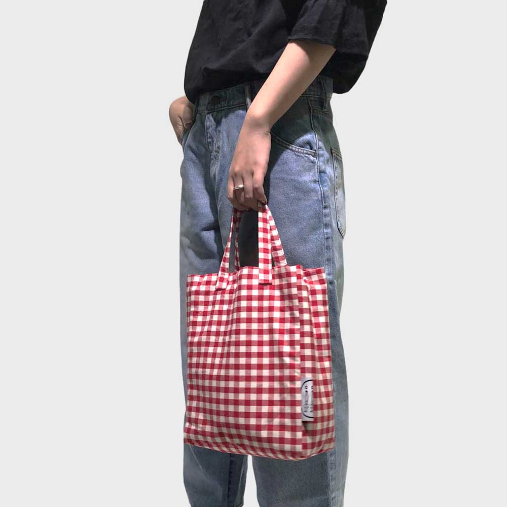 red check tote bag