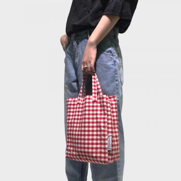red check tote bag