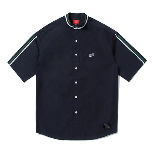 GRANDAD COLLAR OVERFIT SHIRTS (NAVY)