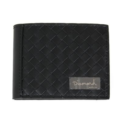 BASKET WEAVE LEATHER BI-FOLD WALLET-BLK