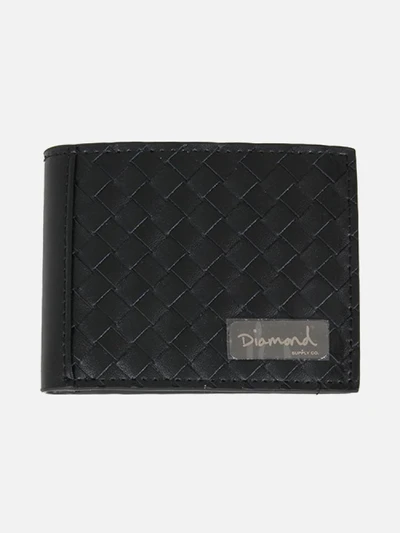 BASKET WEAVE LEATHER BI-FOLD WALLET-BLK