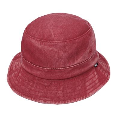 WASHED DENIM BUCKET HAT-RED