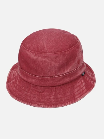 WASHED DENIM BUCKET HAT-RED