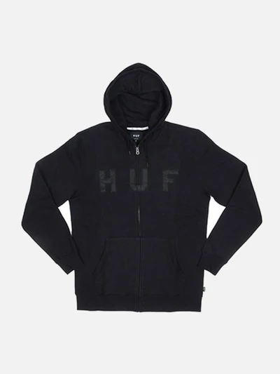 HUF LOGO ZIP UP HOOD_BLK