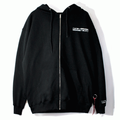 BASIC LOGO ZIP UP HOODIE-BLACK