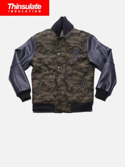 [ROMANTIC CROWN] HERRINGBONE CAMO STADIUM JACKET_NAVY