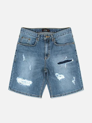 REGULAR FIT DENIM SHORTS-WASHED BLUE