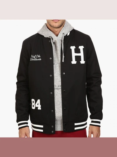 HUF CLASSIC H VARSITY JACKET-BLK(WHT)