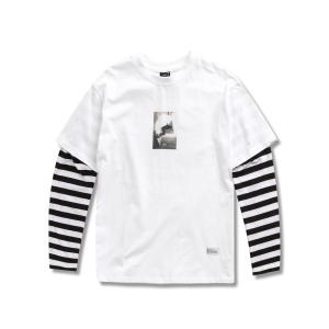 [URBAN STUFF] USF LAYERD STRIPE SLEEVE TEE WHITE